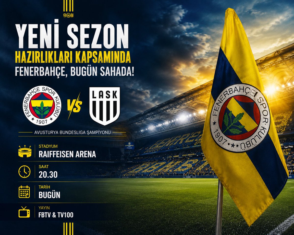 1907Nabiz's tweet photo. 🟡🔵 Maç Günü!
Fenerbahçe, Avusturya kampındaki hazırlıklarını bugün LASK Linz karşısında sürdürecek. 💛💙
🏟️ Raiffeisen Arena
🕣 20.30
📺 FBTV & TV100
Güzel bir oyun ve sakatlıksız bir 90 dakika olsun. 🙏
#Fenerbahçe #LASK #HazırlıkMaçı #FenerUpdate https://t.co/r0FyvhT5F1