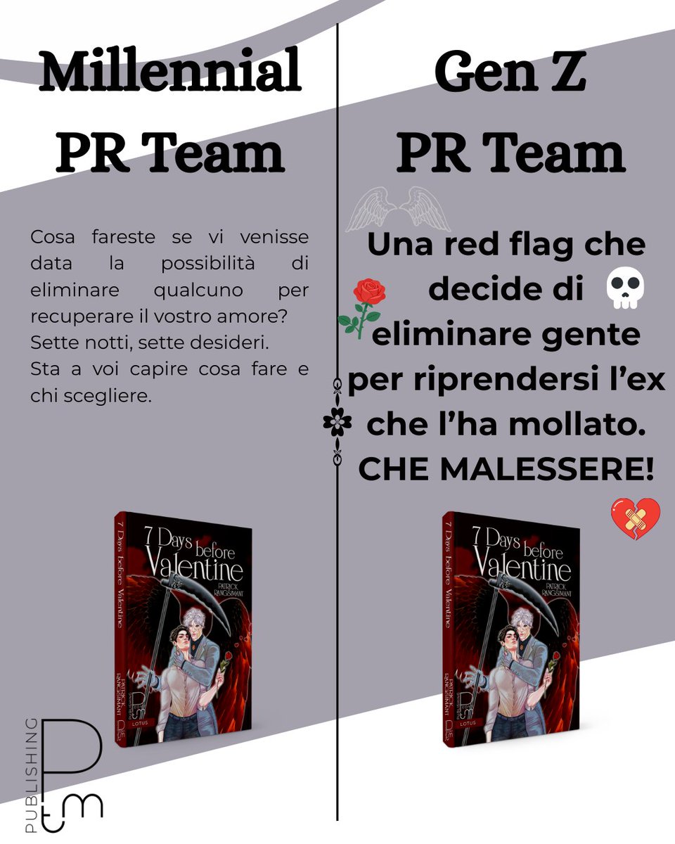 PeonyTMEditore's tweet photo. Millennial vs Gen Z 🥰

Iniziamo subito la mattinata con un altro scontro fra millennial e gen z! Voi che team siete?

#peonytmpublishing #blnovel #queerbooks #mmromance #thaibl #thainovel #ataleofathousandstars #1000stars #7daysbeforevalentine https://t.co/eaLM84CbUZ
