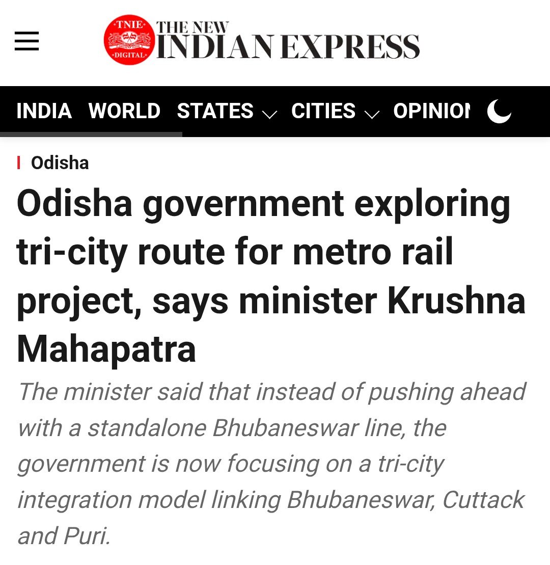 scsthindu's tweet photo. Bhubaneswar Metro is not scrapped, BJP govt. converting it into a bigger tri-city (bbsr, ctc, puri) project to secure 50:50 central govt. partnership.

Standalone Bhubaneswar phase didn't satisfy National Metro Rail Policy 2017( 2 million population + strong footfall).

tri-city metro with central partnership would sharply cut Odisha’s burden vs going solo.
