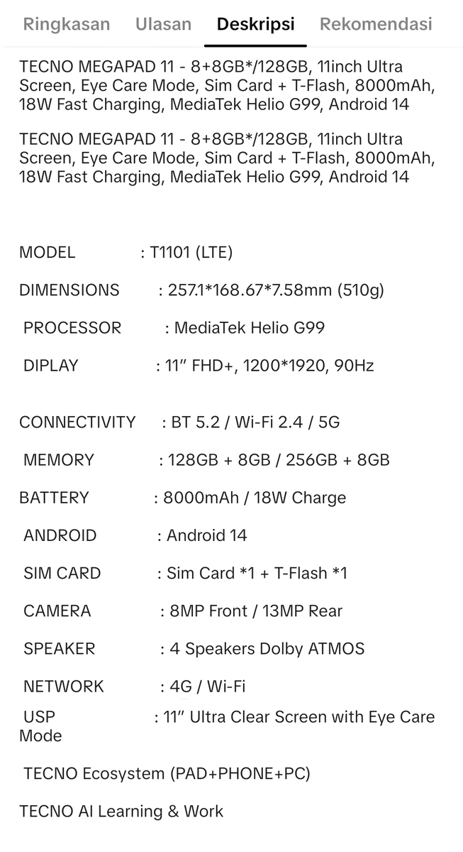 himezko's tweet photo. WTS / Want to Sale Tecno Megapad 11 8+8/128 GB. Bisa sim card &amp; wifi. Free memory card

Kondisi tab masih bagus, penggunaan baru 7 bulan. Baterai awet, bisa untuk game, nonton, edit, dan lain-lain. More ⏬

#zonauang #zonaba https://t.co/rWY6Epbkxi