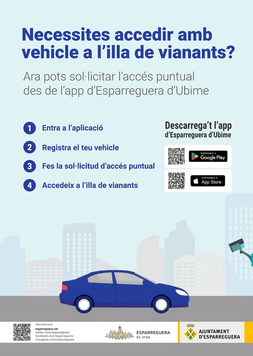 esparreguera's tweet photo. 🚗 Necessiteu accedir a l'illa de vianants per casos d'urgència, com el trasllat de persones malaltes? #mobilitat

📲 Sol·liciteu l'accés excepcional a través de l'aplicació mòbil d'#Esparreguera d'Ubime
✔️ Disponible per Android i iOS

👉 https://t.co/lguGVAntSt https://t.co/Fpwd5szNom