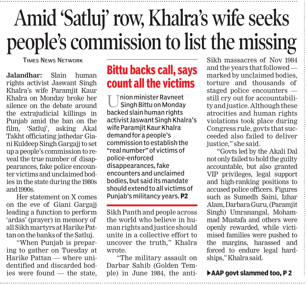 ipsinghTOI's tweet photo. Paramjit Kaur Khalra @KaurKhalra blames all parties - Congress for eliminations &amp; disappearances; SAD- BJP for siding with the accused officers ; &amp; AAP for convicted cops. https://t.co/k0oPzyWMIM