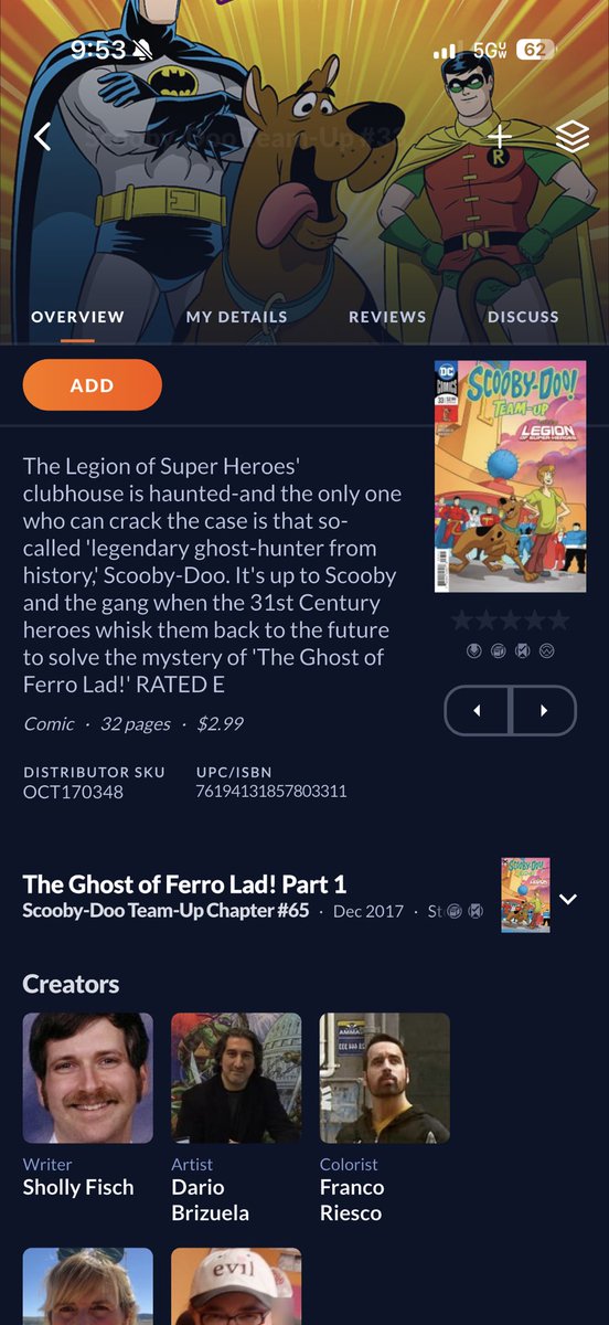 pjcomics06's tweet photo. Apparently there’s an issue of scooby doo team-up with the Legion, and they adapt The Ghost of Ferro lad in it?? https://t.co/ZMu8cuQE3I