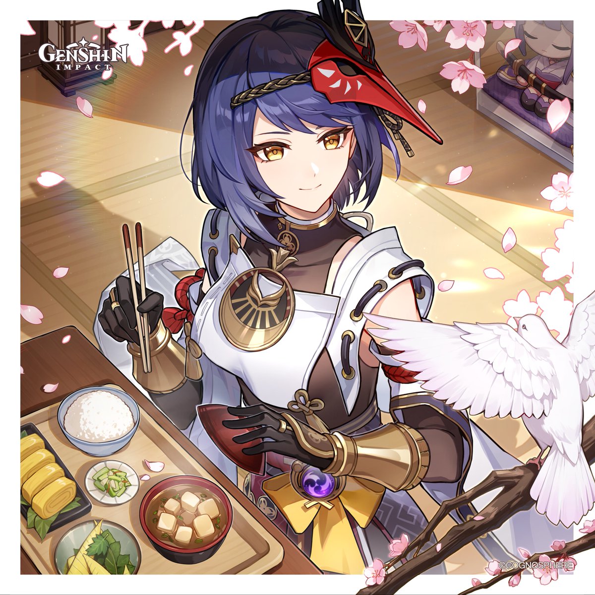 genshinimpactes's tweet photo. ¡Feliz cumpleaños, Kujou Sara!

#HBD #KujouSara #GenshinImpact

¿Qué pasa? ¿Te sorprende que yo también cocine de vez en cuando?
Normalmente estoy muy ocupada con los asuntos del shogunato y no dispongo de mucho tiempo libre, así que entiendo que no te lo esperaras.
Sin embargo, cuando tengo la oportunidad, disfruto mucho preparando algo con mis propias manos. Da una sensación muy hogareña, ¿no crees?
Eso sí, no son más que unos platos sencillos. Si no te importa, me encantaría que los probaras conmigo.