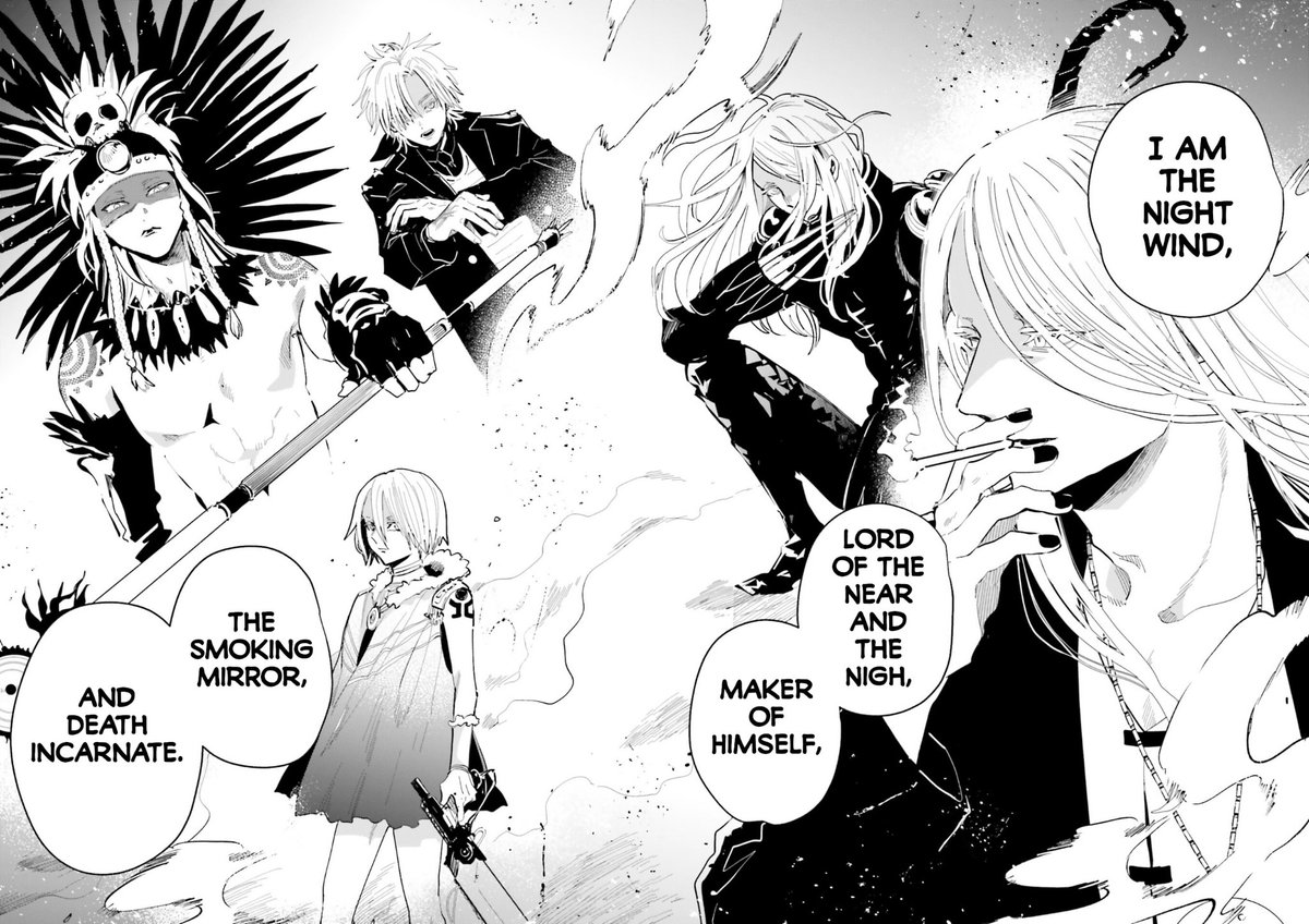 irucult's tweet photo. I love this FGO manga and how focused on Tezcatlipoca and Tenochtitlan it is! Especially when discussing the syncretism in Día de los Muertos, how even though customs changed, Tezcatlipoca's authority is still right there in Mexican traditions!

​It's so culturally rich 🥺 https://t.co/0xZ4PcGDtu