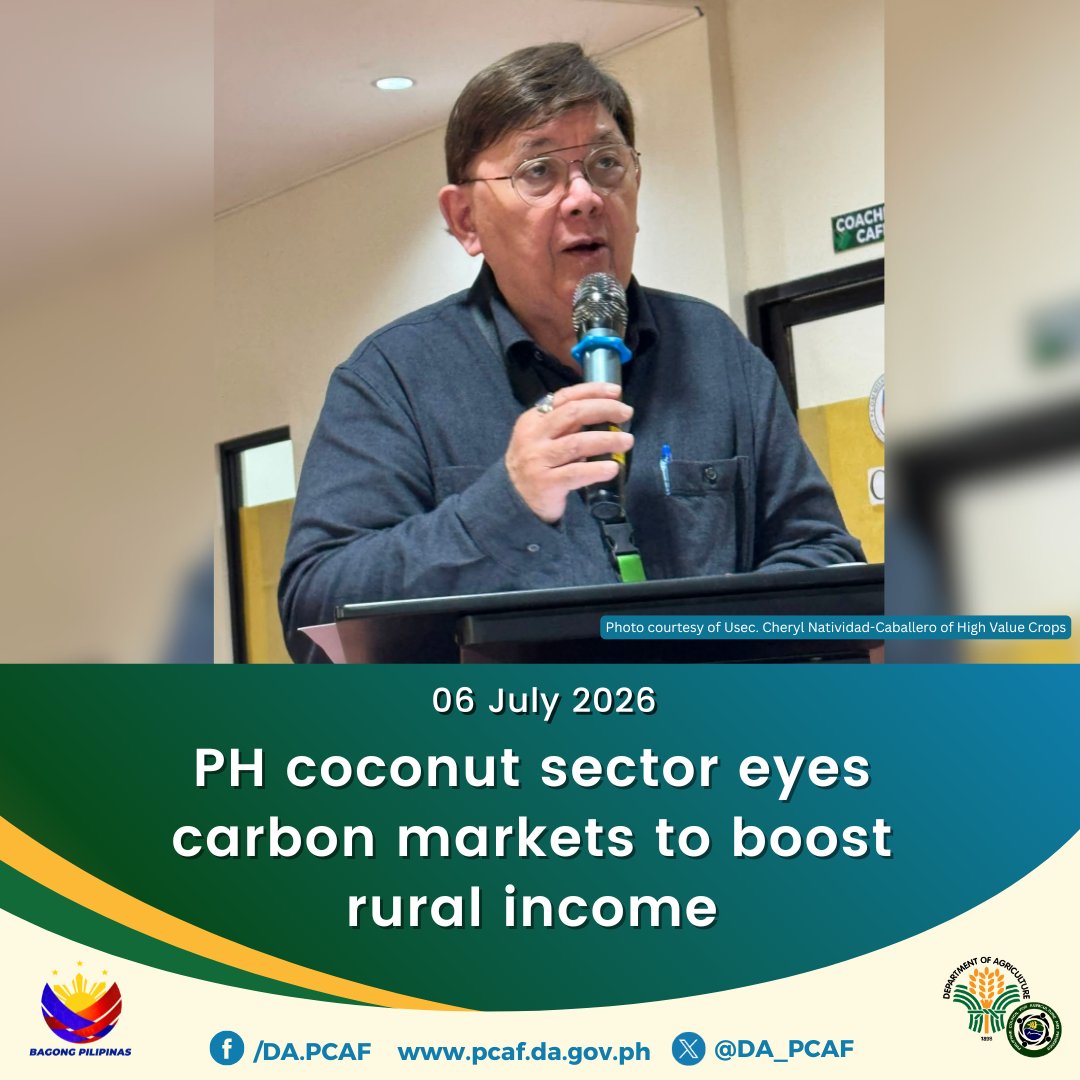 DA_PCAF's tweet photo. #PCAFStories | In a major push toward climate resilience and rural economic growth, the National Sectoral Committee on Coconut held a high-level meeting on July 6, 2026 to map out a new Carbon Financing Framework for Rural Development.
Organized to celebrate World Rural Development Day, the special session directly addressed ongoing poverty and food insecurity in farming and coastal communities.
With the Philippines hosting about 347 million coconut trees across 3.6 million hectares, Chairperson Avila emphasized that the coconut sector is in a perfect position to attract massive private climate investments.
The main goal of the new framework is to set up the necessary digital data systems and clear monitoring tools. These systems will help small farmers easily participate in global carbon markets, creating new ways to earn while fighting climate change.
#DA #PCAF #MasaganangAgrikultura #MaunladNaEkonomiya #BagongPilipinas
Read more on: https://t.co/my2XGB6H52