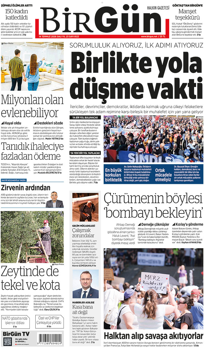 BirGun_Gazetesi's tweet photo. Sorumluluk alıyoruz, ilk adımı atıyoruz

Birlikte yola düşme vakti

İlericiler, devrimciler, demokratlar, iktidarda kalmak uğruna ülkeyi felaketlere sürükleyen tek adam rejimine karşı birleşik bir muhalefet için yan yana geliyor

https://t.co/4rKKtiJoSN

Bugünün BirGün’ü