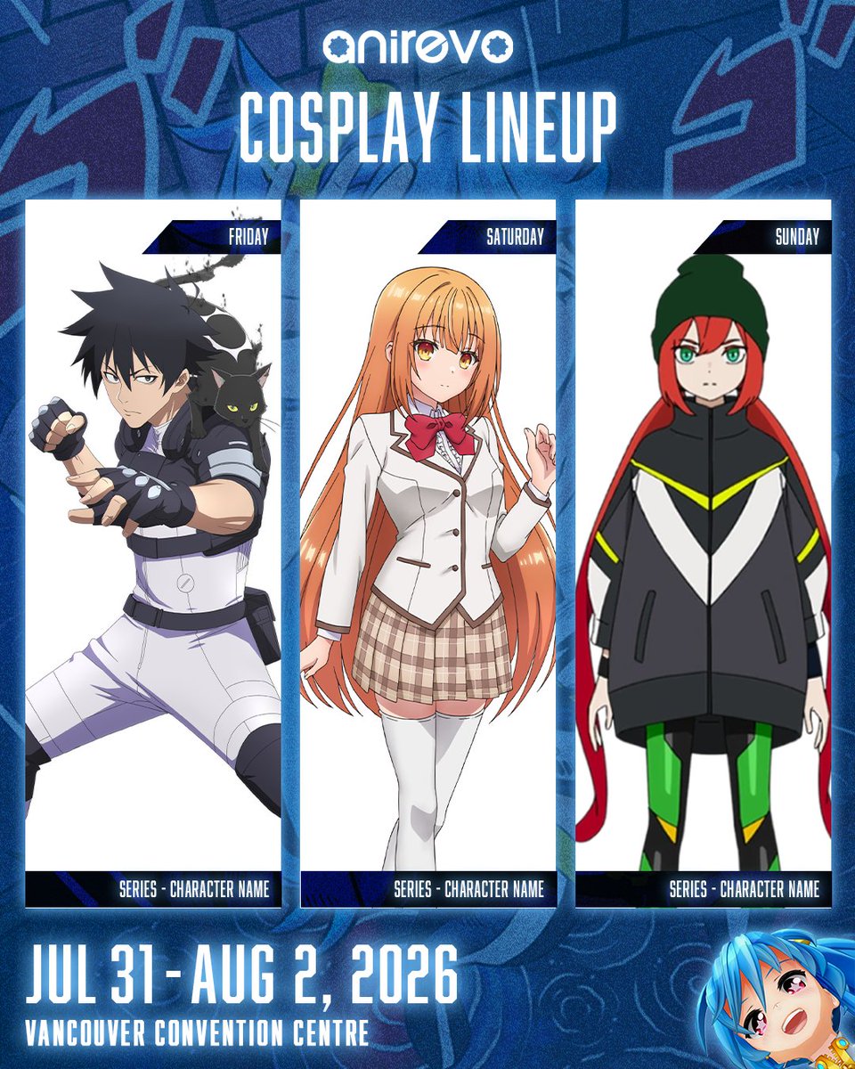 AnimeRevCanada's tweet photo. Our official Cosplay Lineup template is here! 📢
Planning to cosplay at #ARV2026 this summer?
Create your Anirevo #CosplayLineup using our new custom Lineup Builder and share!🤗📸
🔗https://t.co/feShoSzTXx https://t.co/Cz5osZptHz