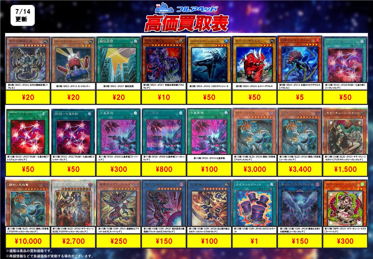 遊戯王OCG 買取表更新しました‼️ 9期の通常弾以外のノーマル字レアも