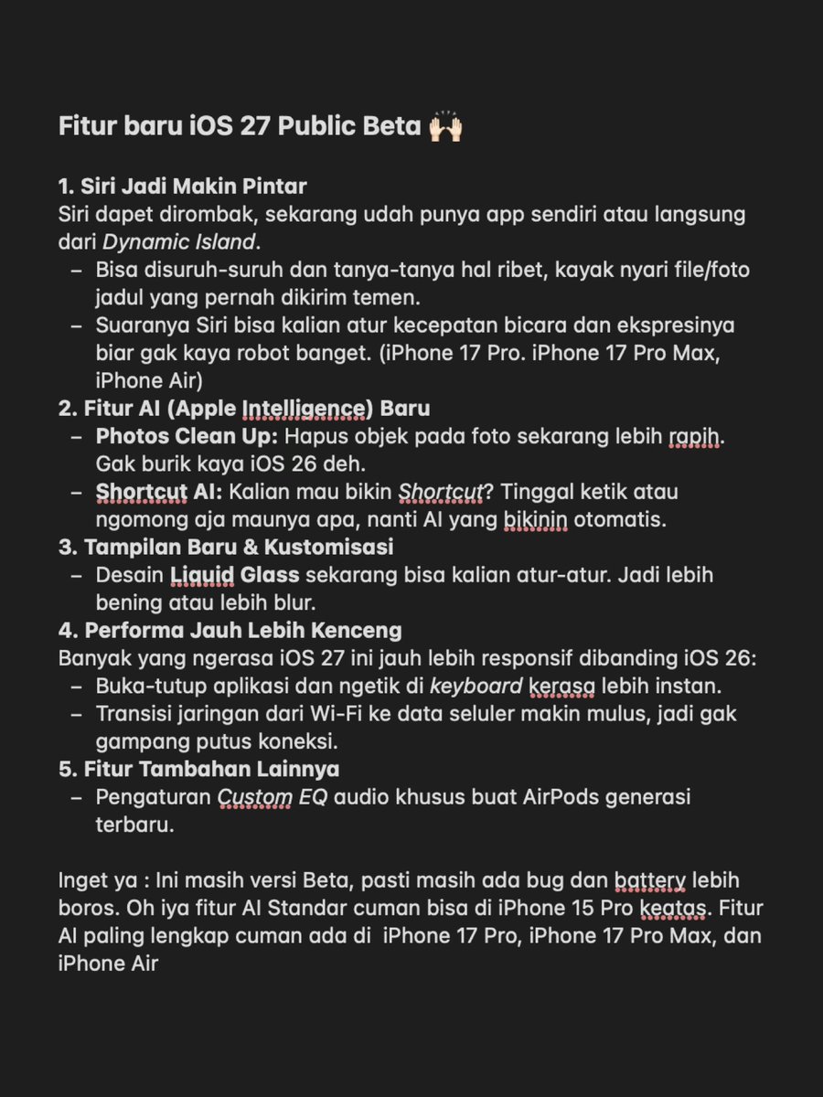 juanrichd's tweet photo. iOS 27 Public Beta udah bisa dicobain guys! 🙌🏻 https://t.co/wUJO32Xkfa