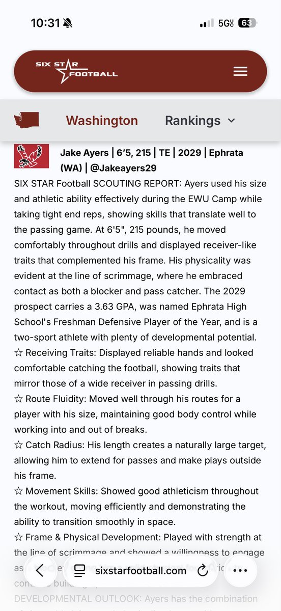 Jakeayers29's tweet photo. @FCRecruits @yalefootball @YUFBRecruiting 6’5” 218 lbs 
TE/DE
#Classof2029
Ephrata HS (WA) DPOY
3.63 GPA https://t.co/TJRmPhPlu3