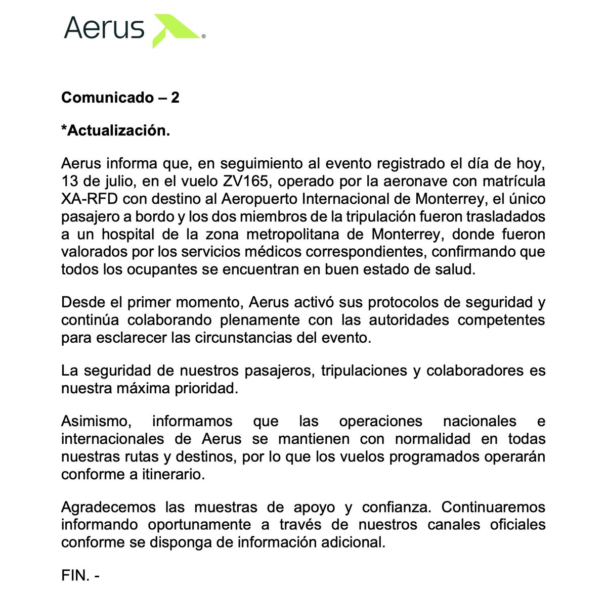 FlyAerus's tweet photo. Comunicado 2
*Actualización https://t.co/pWwOr6Cj2M