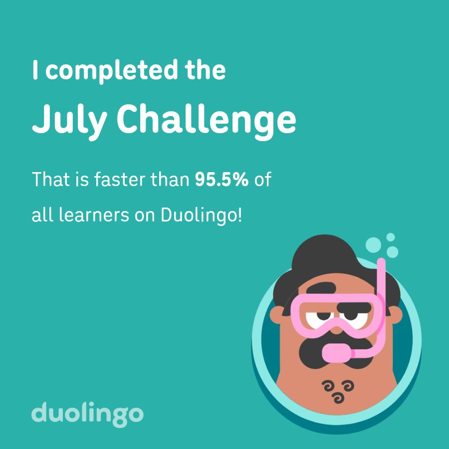 MiedaAkiko's tweet photo. I got it!!

I completed the July challenge faster than 95.5% of all learners on Duolingo! https://t.co/BO6TvQ7CV7