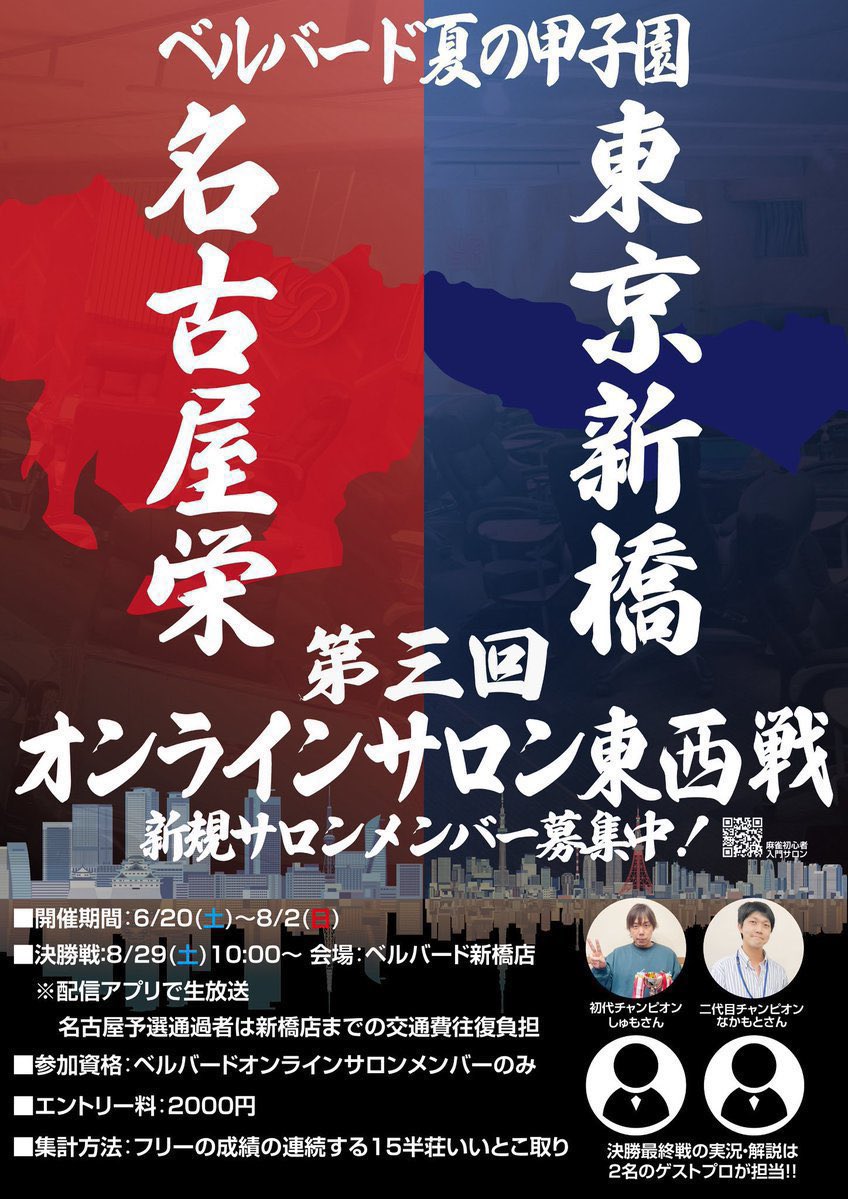 bellbirdnagoya's tweet photo. 🎉オンラインサロンメンバー限定企画🎉

🔥【新橋店🆚名古屋栄店 東西戦】🔥

今からサロンにご入会いただいた方も、
どなたでもご参加いただけます⭐️

【現時点の成績✨】

🏆新橋店1位
ながいさん

🏆名古屋栄店1位
ささけーさん

🙌おめでとうございます🙌

【東西戦とは？】

✅ベルバードフリーを8/2(日)までに15ゲーム以上プレイ
✅連続する15ゲームの中で最も良い成績を採用
✅麻雀初心者の方、点数計算ができない方も参加OK！
✅各店舗の上位入賞者が店舗代表として選出
✅代表者は新橋店で開催される決勝ラウンドへ進出！（配信卓あり🎥）
✅名古屋栄店代表に選出された場合、往復新幹線代をベルバードが負担🚅

✨新規サロンメンバー募集中✨

クレジットカード決済なら、
入会日から30日間無料でお試しいただけます！

ぜひこの機会にご参加ください🙌

https://t.co/WGvq69iyrn