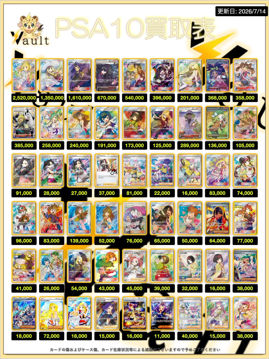 ポケカPSA10強化買取】⚡️7/14更新 ポケカPSA10の買取表になります