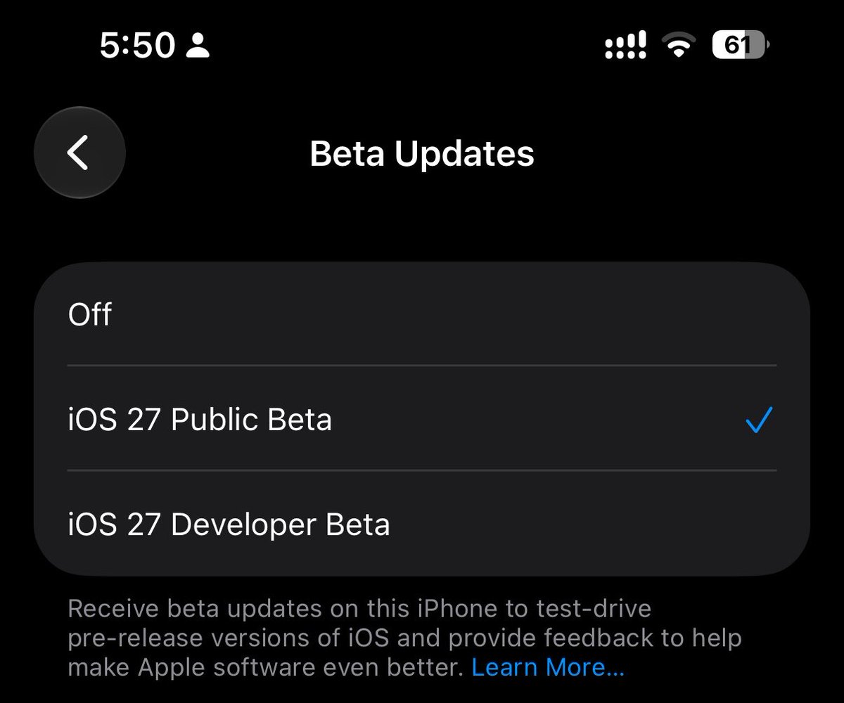 stufflistings's tweet photo. Time for iOS 27 Public Beta... https://t.co/QX9Kx3nWg5