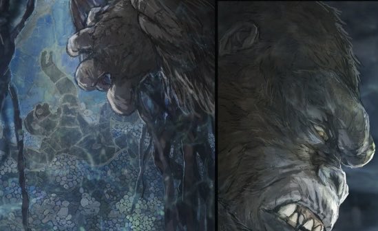 BasedGodOfHope's tweet photo. Kong x Godzilla the ride will reportedly end with King Kong, Suko, and Shimo discovering an ancient cave painting. The art depicts Godzilla vs Spacegodzilla, a very prophecy of the future! Soon after a meteorite falls into Hollow earth and so it begins. 

Source: @Myrighttesticle https://t.co/4aYJiEVPyE