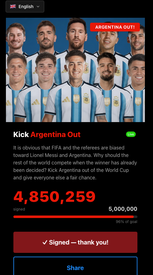 WEvan97201's tweet photo. I Signed 
Kick Argentina Out https://t.co/dO4Ibob53v