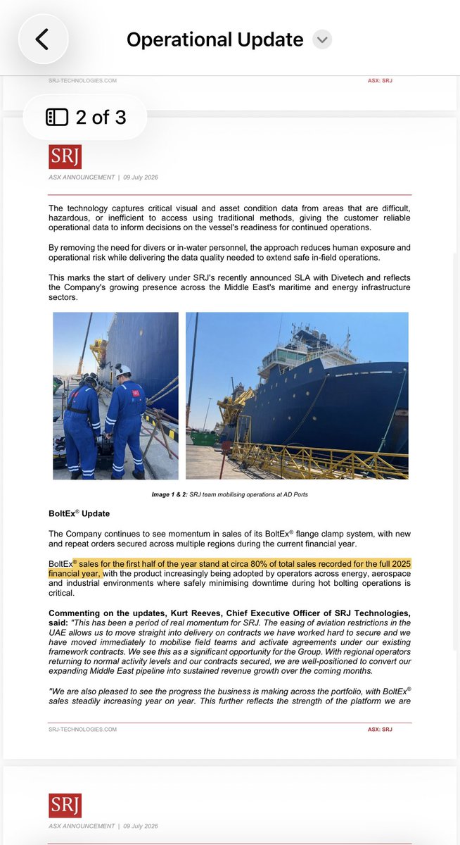 asxpeasant's tweet photo. $SRJ 
not sure how this isn’t price critical but alleluia! 

Boltex for reference was $800k last year, so they’re on track to double that this year. 

55% gross margins on this “DARK HORSE” segment of the business

And the robots.. let them fly!!

Perhaps ASX first real RaaS
Let the purchase orders flow 🌊🌊🌊