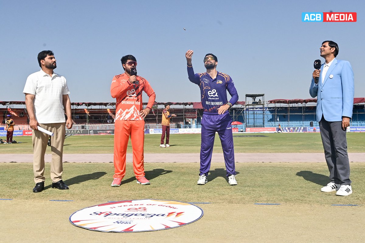 ACBofficials's tweet photo. 🚨 TOSS ALERT 🚨

The Speenghar Tigers have won the toss and opted to bowl first against the Bost Defenders in the 19th game of the e&amp; Shpageeza Cricket League 2026, powered by SuperCola.

#Shpageeza | #SCLXI | #e&amp; – Go for More | #SuperCola – Share the Love https://t.co/WDI1dEmdUE
