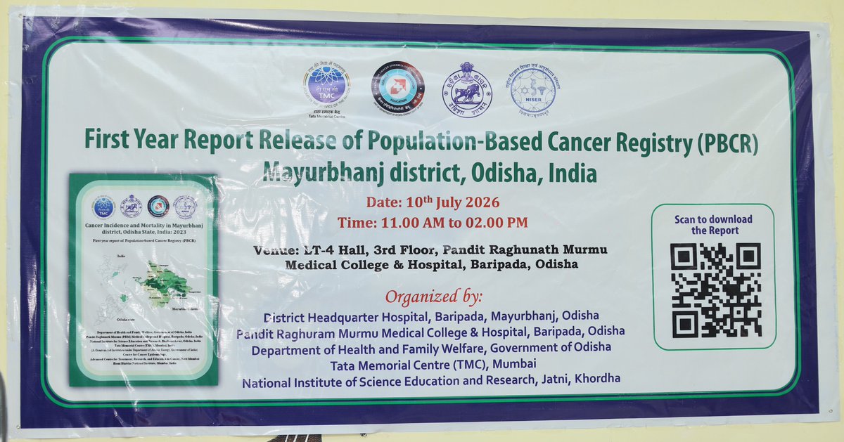 CceTmc's tweet photo. Congratulations to @TataMemorial  @niser_official , and the @HFWOdisha for producing an excellent report of the population-based cancer registry of Mayurbhanj district. The data generated will be used to improve cancer care services in the district. @uicc https://t.co/g5MO90FlYA