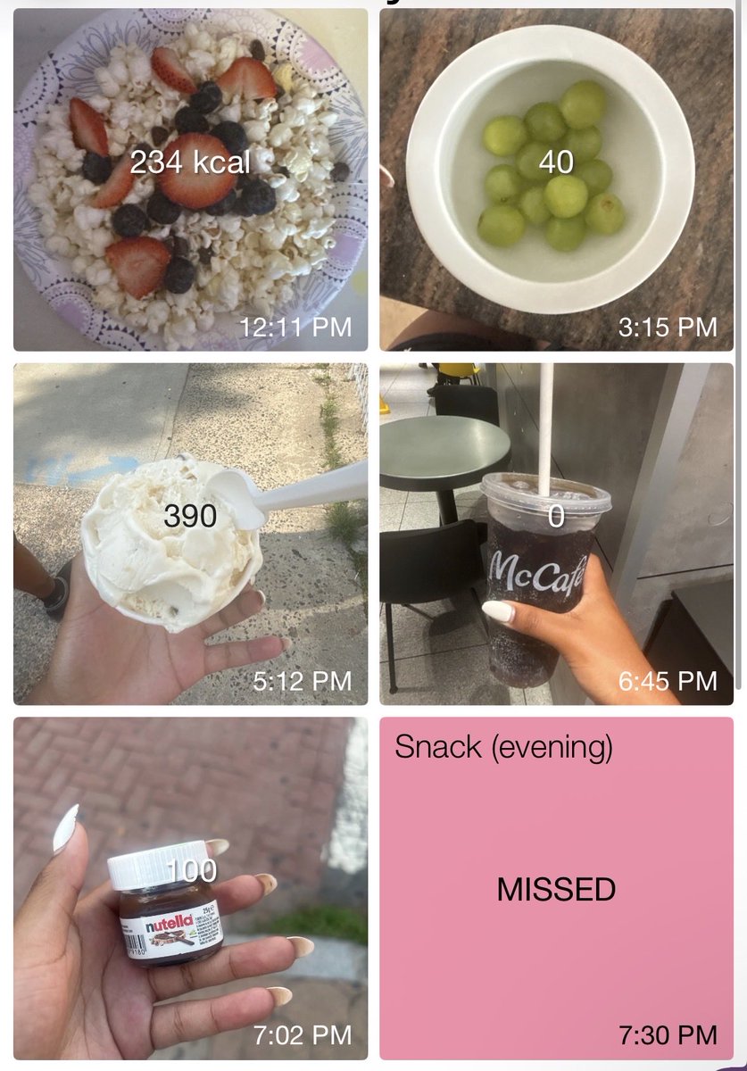pinkfaceds's tweet photo. |  𝟕/𝟏𝟒
steps ⤷ 20,881
kcal ⤷ 842
༘࿐ rushed to do this but today was a pretty good day. why was mini nutella so much. i accidentally wrote that it was 100 kcals but its 135 https://t.co/IAsZ31o67E