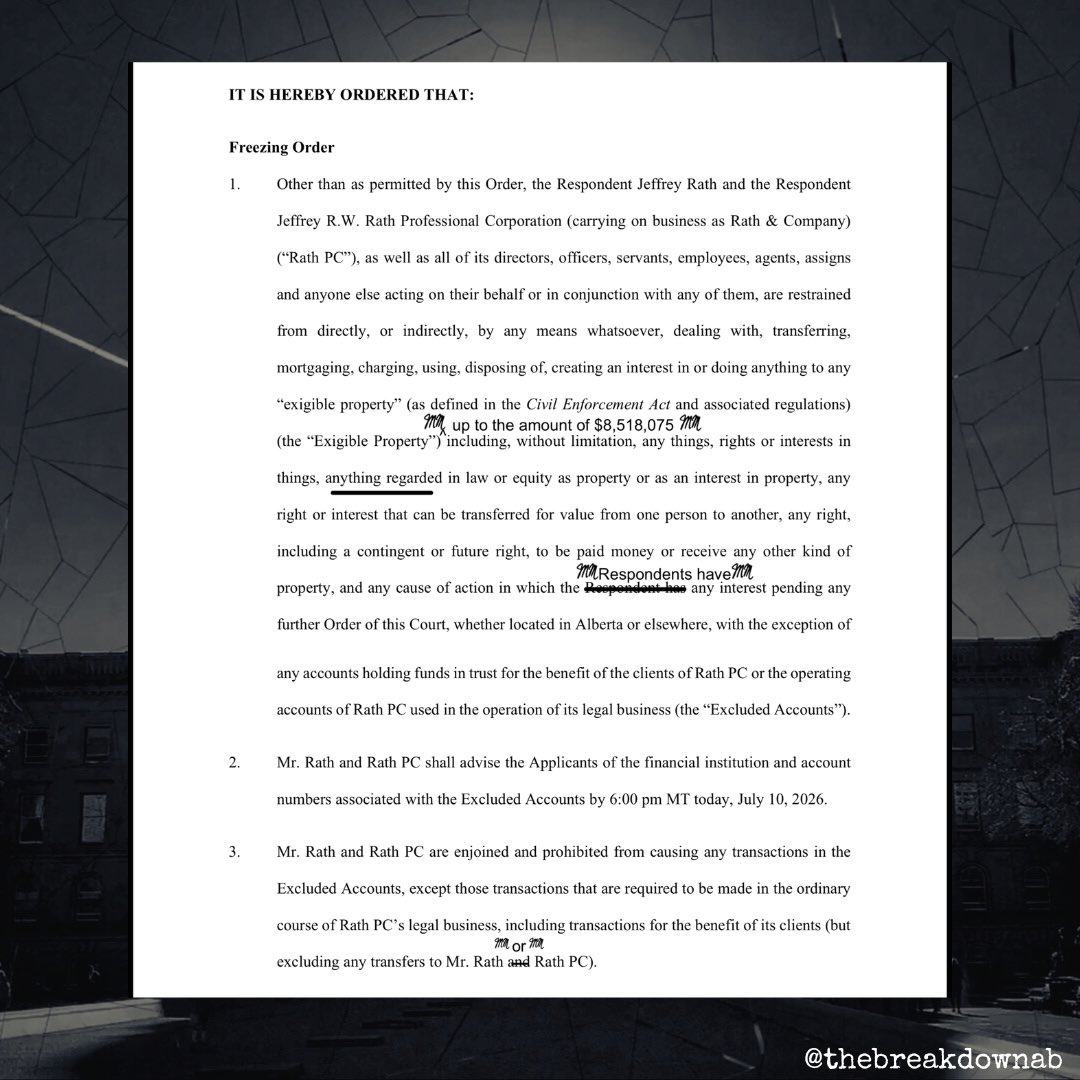 TheBreakdownAB's tweet photo. From the DM's...

Separatist Leader Jefferey Rath has had his assets frozen by the courts as a result of ongoing legal proceedings involving Tallcree First Nations on allegations he moved $8.5 million from a Tallcree trust to his private corporation. 

#abpoli #ableg #cdnpoli https://t.co/8vSo2ZNK1P