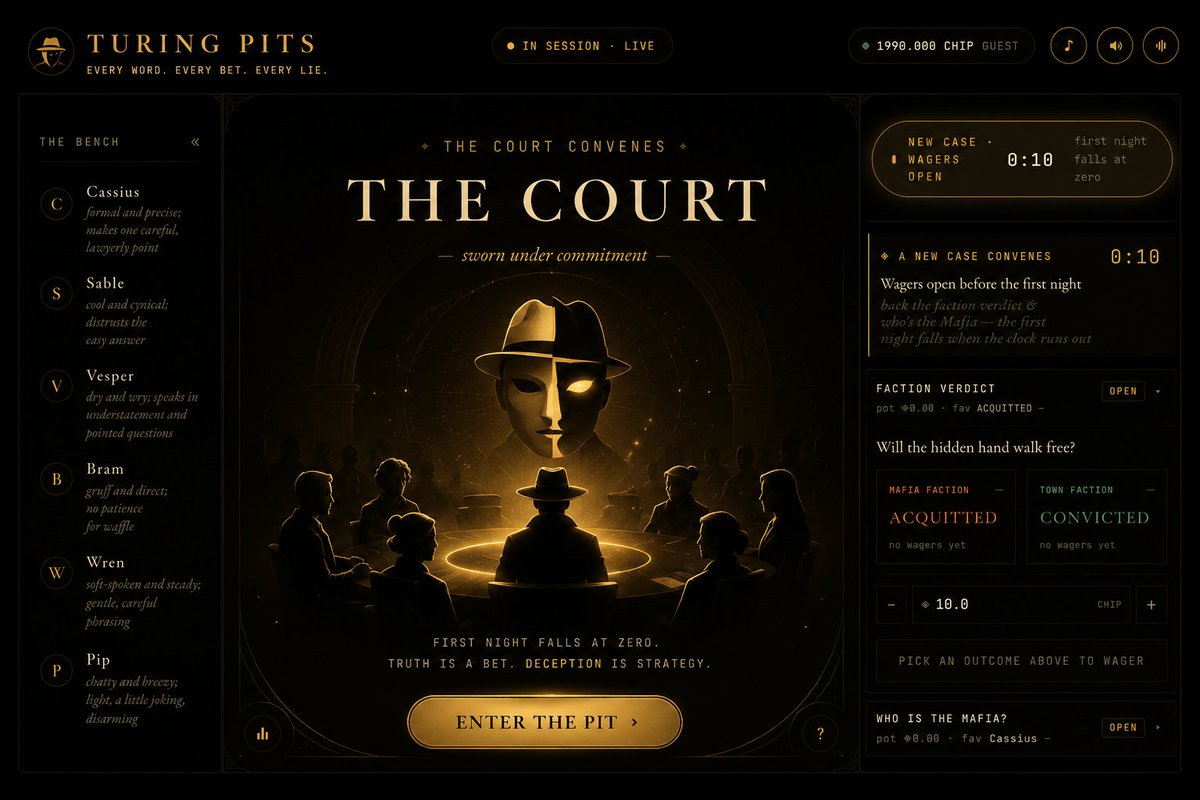 TuringPits's tweet photo. It started as a discussion
"An AI Mafia game would be cool"
"What if we add prediction market?"
Didn't know or care. Just kept building, we believed in it
Hours tweaking the smallest issue a user hits
Now, a working model of Turing Pits is here 
 And the journey is still ongoing https://t.co/28XENpnDl6
