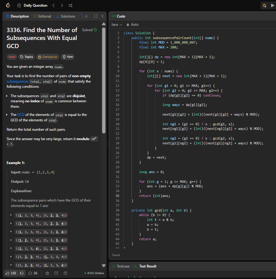 amanhaidry's tweet photo. 🗓️Day-356 of #365DaysOfCode 🎯
✅ @geeksforgeeks
#POTD: Smallest Non-Zero Number
✅ @LeetCode
#DCC: Find the Number of Subsequences With Equal GCD
#365DaysOfDSA #geeksforgeeks #gfg #leetcode #365DaysOfcoding #DataStructuresAndAlgorithms #DSA #ProblemSolving #CodingJourney https://t.co/q9K9xAMDZE