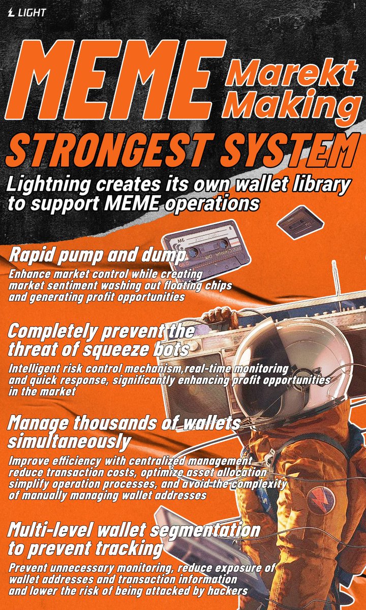 Bestdede666's tweet photo. ⚡️ LightningMM | Built for MEME Market Operations  Private wallet libraries, anti-sniping protection, large-scale wallet management, and liquidity support for CEX &amp; DEX operations. 📷 https://t.co/4Kf5KQvG5e #MEME #CryptoMarketMaking #TradingBot #WalletManagement https://t.co/PezUXhyoGJ