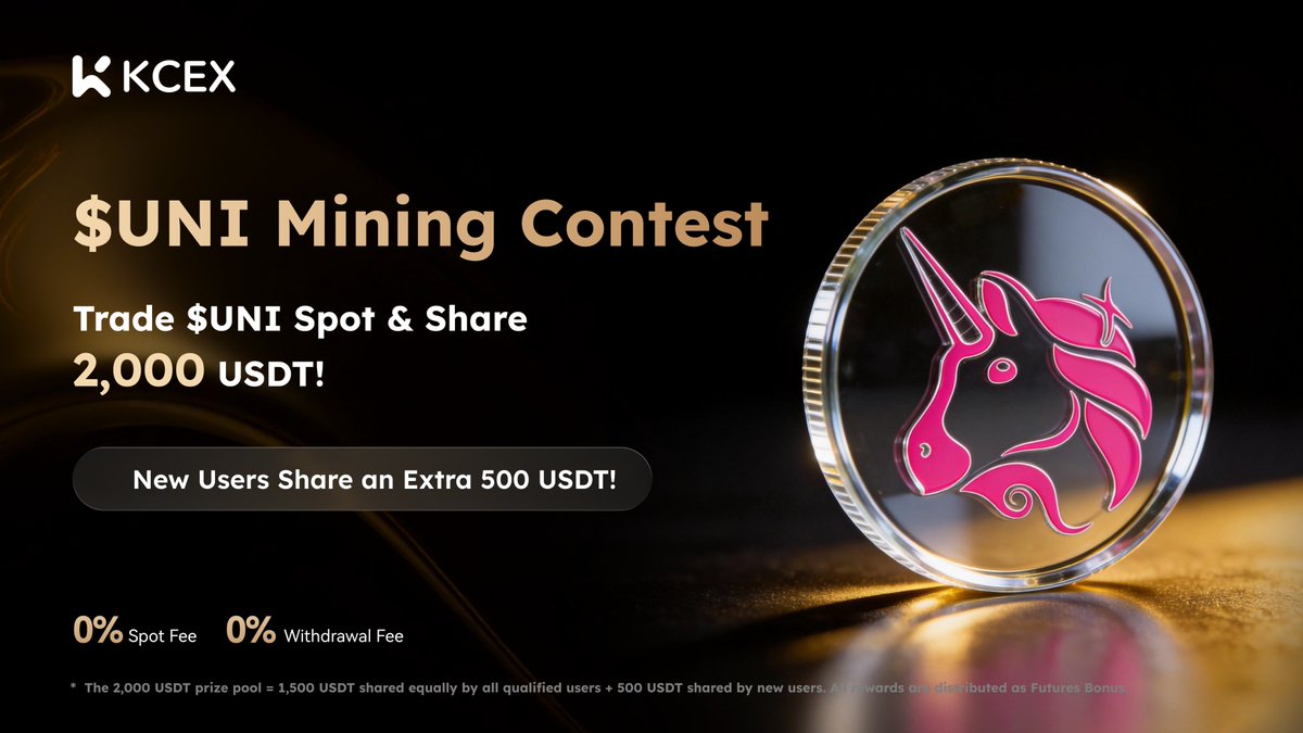 KCEX_Official's tweet photo. 🏆 #KCEX Hot Coin Mining Contest | $UNI Special
Trade $UNI Spot and share a 2,000 USDT Futures Bonus pool! 💰
🎁 New users can share an extra 500 USDT Futures Bonus!
🔹 Requirement: Trade ≥ 500 USDT volume on UNI/USDT
🪪 Complete identity verification (KYC) before the event ends
🔥 Enjoy #0Fees on spot trading
⏰ Event Period: Jul 14, 0:00 (UTC) - Jul 21, 0:00 (UTC)
👉 Trade Now: https://t.co/fHI3m0Hv3T
🌐 Details: https://t.co/wq4IHZXcZF
#KCEX #CryptoContest #UNI