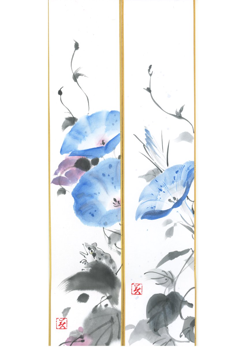 michisansui's tweet photo. これはギリオッケーになった絵。朝顔カエル。
#墨絵 #短冊色紙  #inkpainting #水墨画 https://t.co/saK3ete53s