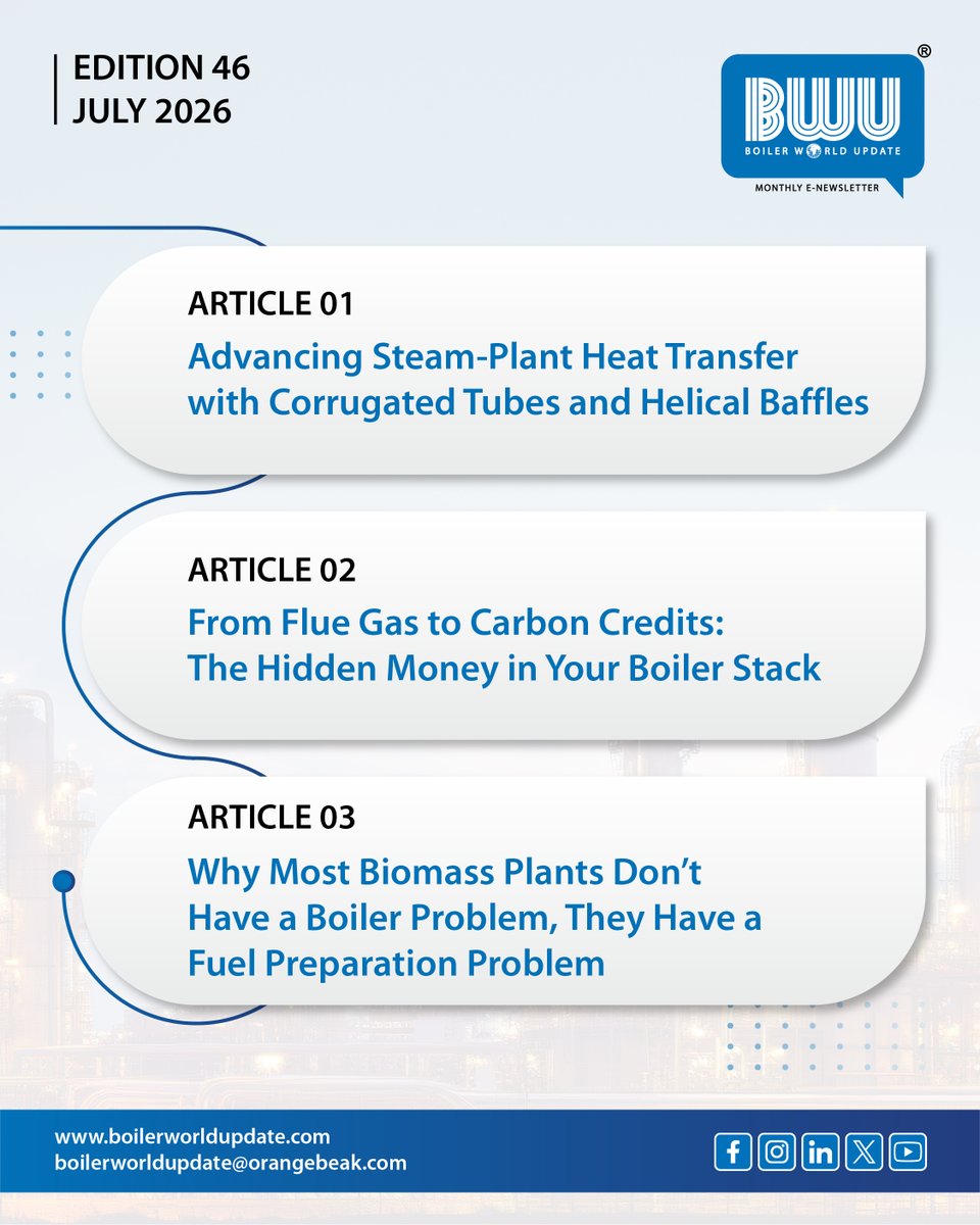 BWUSteamJournal's tweet photo. โจ Edition 46 of Boiler World Update is here!
๐ท Check our website: https://t.co/qCsYJhGcqg
#boilerworldupdate #bwu #boilertechnology #steamindustry #industrialengineering #boileroperations #energyefficiency #biomass #carboncredits #heatexchanger #processtechnology https://t.co/VDx4v8wLLR