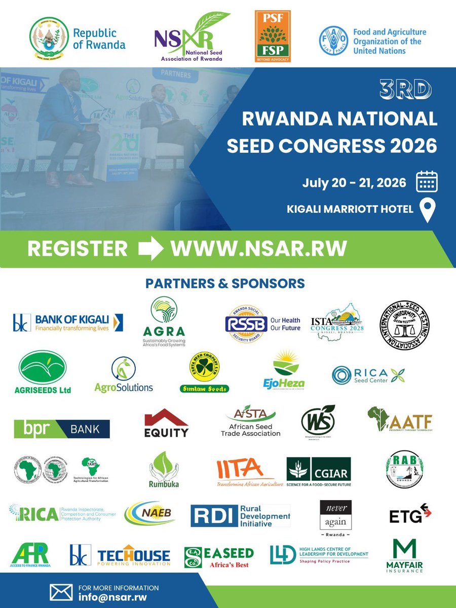 SangwaSifa's tweet photo. Advancing reforms in the seed sector is critical for sustainable growth in Rwanda. 
As we gather for the National Seed Congress, the focus on innovation and private sector participation is timely.
 I look forward to the discussions on how we can better support farmers and scale impact through evidence based policy and stronger partnerships.
#NationalSeedCongress2026