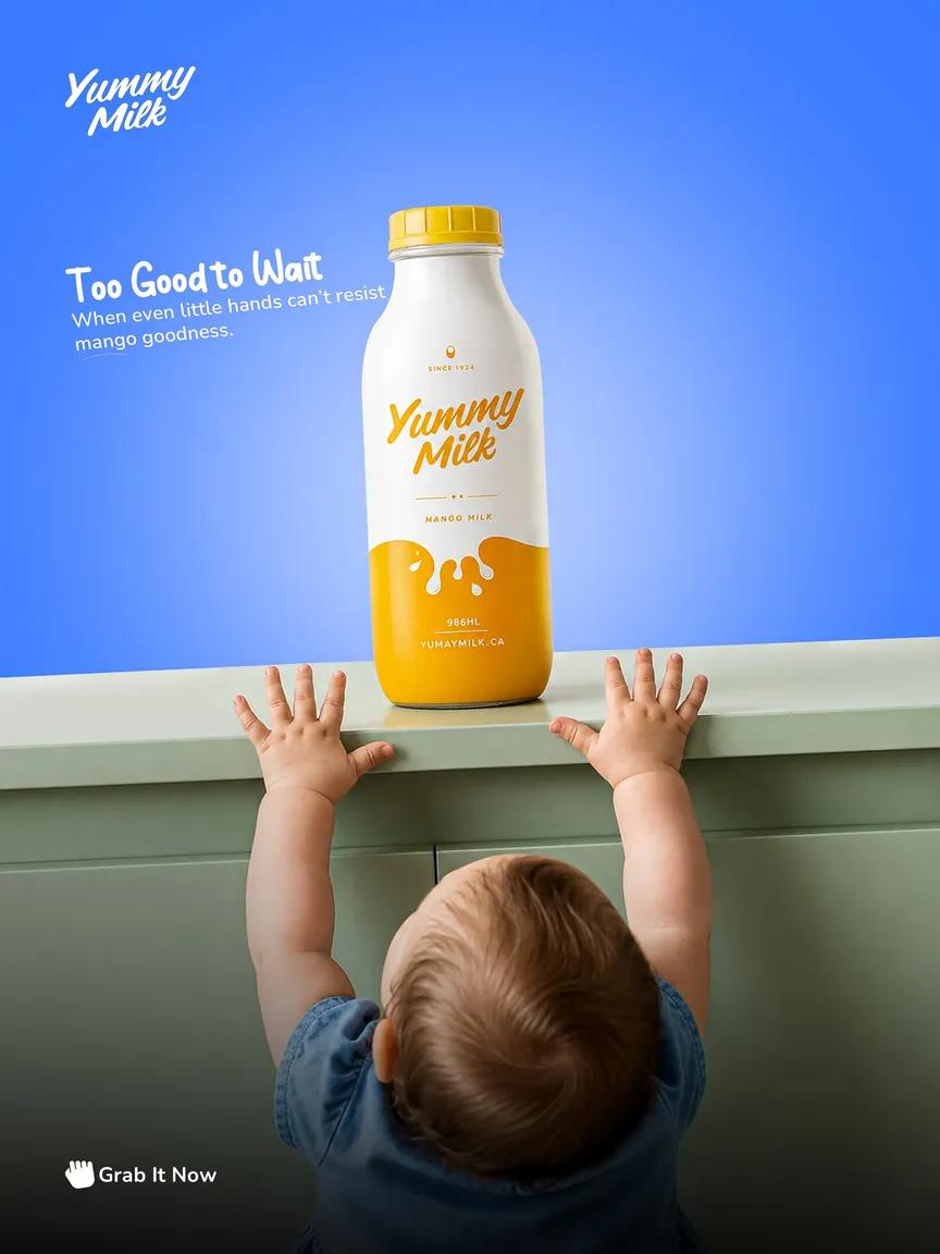 Maercihh's tweet photo. GPT image 2.0 on ChatGPT.

Prompt:

{
  "REFERENCE_IMAGE": "<Upload Reference Advertisement>",

  "PRODUCT_NAME": "<Enter Product Name>",
  "PRODUCT_VARIANT": "<Enter Flavor/Variant>",
  "BRAND_NAME": "<Enter Brand Name>",
  "HEADLINE": "<Enter Main Headline>",
  "SUBHEADLINE": "<Enter Supporting Copy>",
  "CTA_TEXT": "<Enter Call-to-Action>",
  "BACKGROUND_COLOR": "<Enter Background Color>",

  "prompt": "Recreate the uploaded REFERENCE_IMAGE as a premium commercial advertisement while automatically adapting all branding to the entered variables.\n\nThe overall composition should remain almost identical to the reference image.\n\nScene:\n• Portrait 4:5 advertising poster.\n• A clean modern countertop occupies the lower third of the frame.\n• A realistic toddler is viewed only from behind, stretching both hands upward toward the product placed on the countertop.\n• The child must never hold the product. The reaching gesture should naturally communicate desire and anticipation.\n• Keep the child centered near the bottom of the frame.\n\nProduct:\n• Replace the reference bottle branding with {{PRODUCT_NAME}}.\n• Replace every logo with {{BRAND_NAME}}.\n• Replace the flavor with {{PRODUCT_VARIANT}}.\n• Preserve the same bottle proportions, premium packaging quality, realistic reflections, soft shadows, label curvature and print quality.\n• Automatically recolor the lower portion of the packaging according to the selected flavor while maintaining a premium minimalist design.\n• The bottle remains perfectly upright at the center of the countertop.\n\nTypography:\n• Replace the headline with {{HEADLINE}}.\n• Replace the supporting copy with {{SUBHEADLINE}}.\n• Replace the CTA with {{CTA_TEXT}}.\n• Automatically redesign typography to match the premium branding style.\n• Preserve the same visual hierarchy, spacing and commercial layout.\n\nBranding:\n• Remove all original logos, trademarks, URLs and product names.\n• Replace them entirely with {{BRAND_NAME}} while maintaining authentic advertising aesthetics.\n\nLighting:\n• Soft studio lighting.\n• Gentle diffused shadows.\n• Bright premium commercial photography.\n• Natural reflections on the bottle.\n• High dynamic range.\n\nBackground:\n• Replace the wall color with {{BACKGROUND_COLOR}} while preserving the clean minimal backdrop.\n• Smooth seamless background.\n\nStyle:\n• Ultra-realistic product photography.\n• Premium FMCG advertisement.\n• Luxury minimalist composition.\n• Hyper-detailed packaging.\n• Crisp typography.\n• Natural toddler anatomy.\n• Commercial color grading.\n• Perfect product focus.\n• 8K resolution.\n• Photorealistic.\n\nNegative Prompt:\nNo extra people, no distorted hands, no malformed fingers, no duplicated limbs, no blurry labels, no warped bottle, no floating objects, no watermark, no logo from the reference, no AI artifacts, no low quality, no text errors, no oversaturation, no unrealistic reflections, no clutter, no cropped bottle, no deformed child."
}