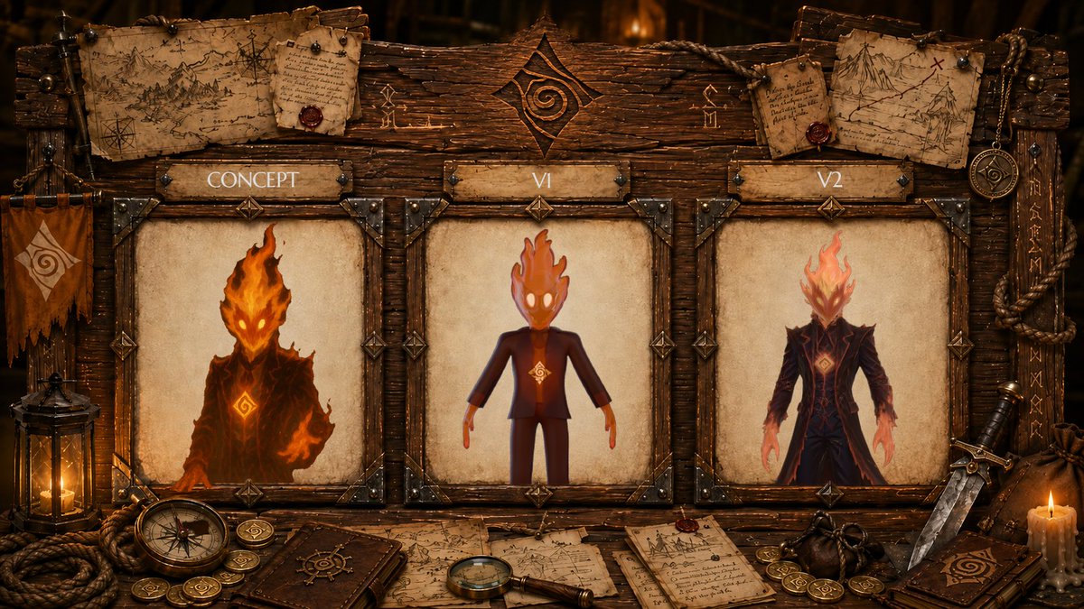 FarlandsWorld's tweet photo. Concept ➫ V1 ➫ V2

Cindrel has gone from a rough idea born of flames to one of the first true faces of the Farlands.

He’s not just an NPC behind the bar.

He’s the Keeper of Whispers Keep - your guide, storykeeper, and the first NPC who will remember you as a player.

Responsive. Reactive. Remembers. 

One spark at a time 😉🔥