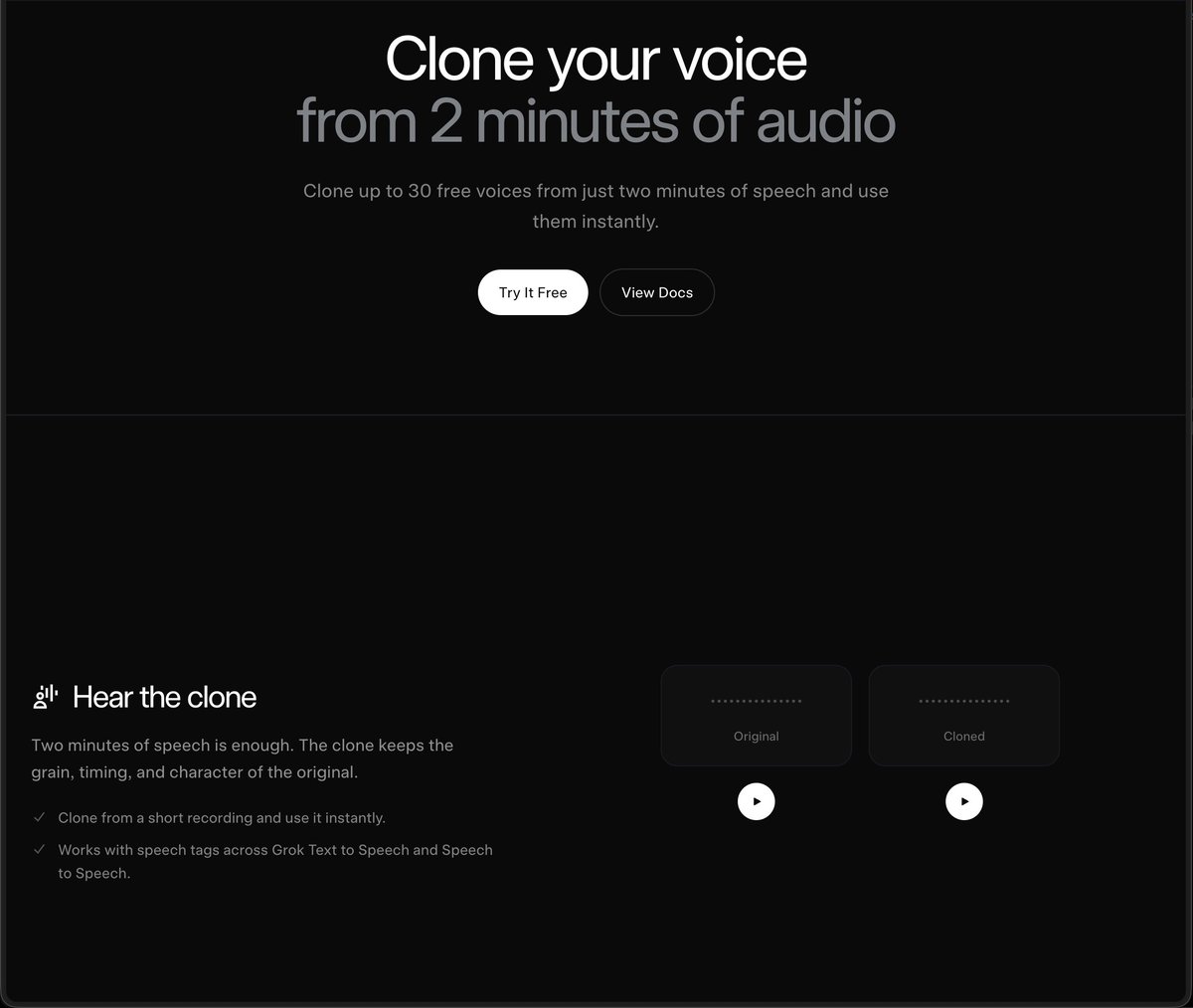 techdevnotes's tweet photo. SpaceXAI has now created dedicated pages for Voice Cloning, Speech to Text, Text to Speech, Live Translation on website https://t.co/Y2lUv4gCAa