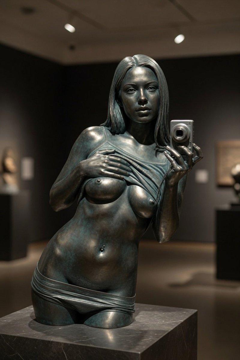 RIP_Groktober's tweet photo. Well, we did #MuseumBums the other day, so why not #MuseumMelons for #TittyTuesday .

If there is one iconic female pose for the 21st century, it would be the selfie.  😝

Maybe one day the pose will be captured forever in art.  Let this be a peek into that future. https://t.co/xgS4Axw0ZE