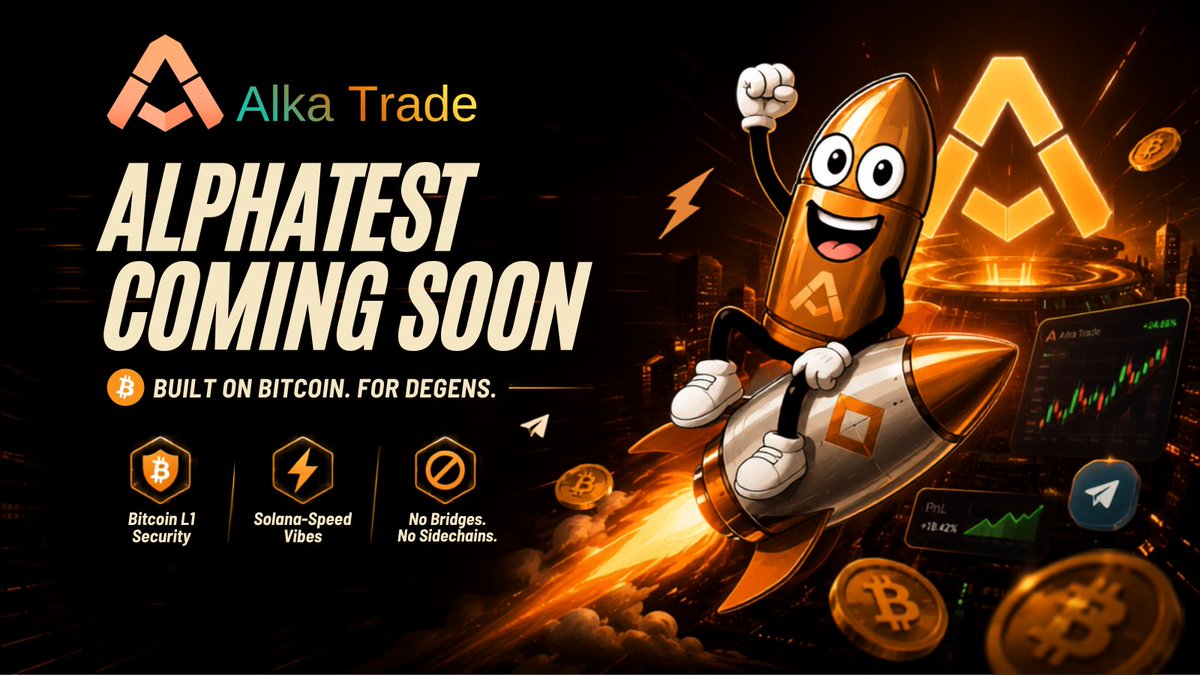 Alka_Trade's tweet photo. 📅 Alpha Test Coming Soon!

The internal testing phase (Alpha/Beta Test) is just around the corner, allowing us to stress-test the entire system before officially launching our Telegram Bot on Mainnet. Alpha hunters, get ready to activate your wallets and be the first to experience this lightning-fast trading speed.

*During the Alpha Test phase, we will waive 100% of transaction fees.

How to join our Alpha Test:

1⃣ Like and RT this post
2⃣ Follow @Alka_Trade
3⃣ Comment your Telegram @Username + BTC wallet address
4⃣ Join our Official Telegram Channel: https://t.co/qjUe9471VM

Alpha Test will be open for 10 days. We will consider opening the Beta Test version to the entire community later.

*Hint:
Participants in the Alpha Test will be labeled OG in the community and OG will receive airdrops in the future. Alpha Test open for 10 days. We will consider opening the Beta Test version to the entire community later.

Thanks