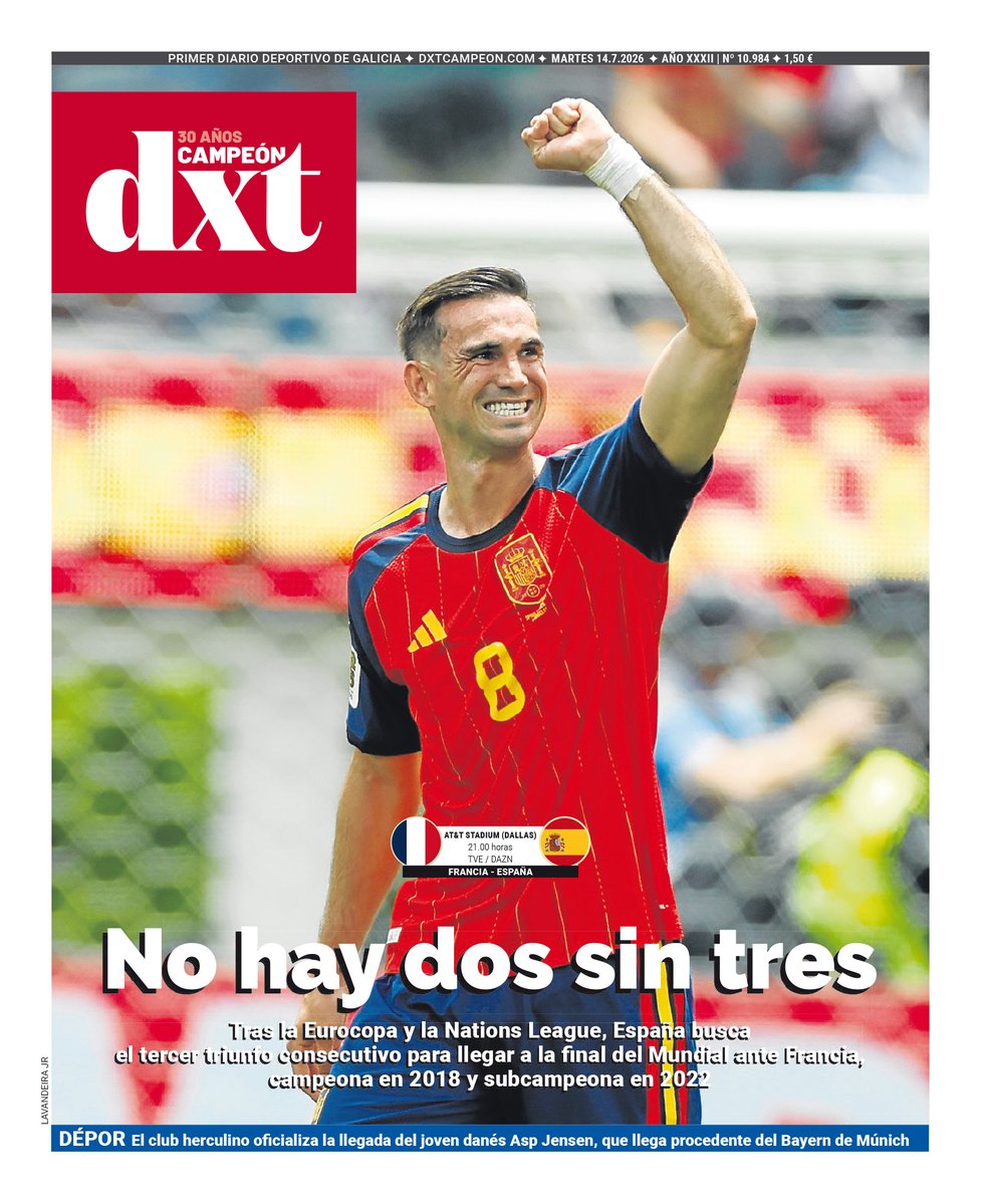 dxt_campeon's tweet photo. 🗞️ La Portada 14 | 07 | 2026
  
◾  No hay dos sin tres
◾ DÉPOR | El club herculino ofi cializa la llegada del joven danés Asp Jensen, que llega procedente del Bayern de Múnich

📲 https://t.co/b4VTI83aNZ https://t.co/RGybn9pEXf