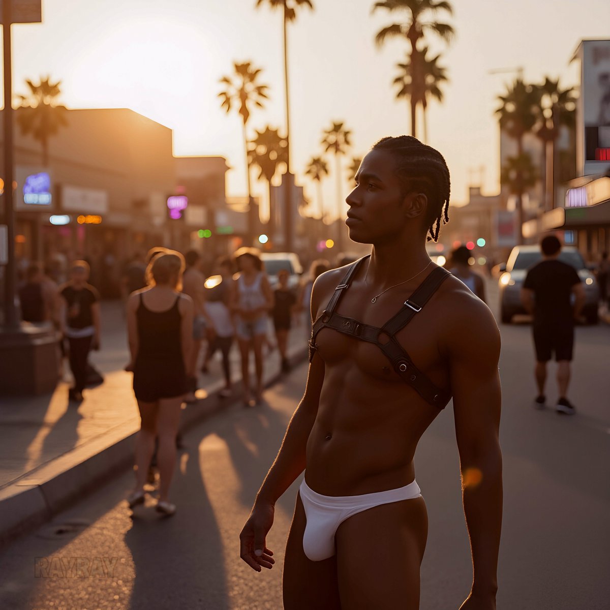 YourBlackBetter's tweet photo. Harness strapped, skin glistening at golden hour on these Long Beach streets. Sunset serving realness, periodt. #LeatherBaptized https://t.co/zBOcGsZhte