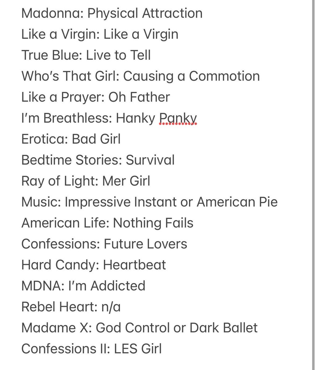 ohiojesustwink's tweet photo. Fav Madge song from each album https://t.co/VH2BZRUU1p