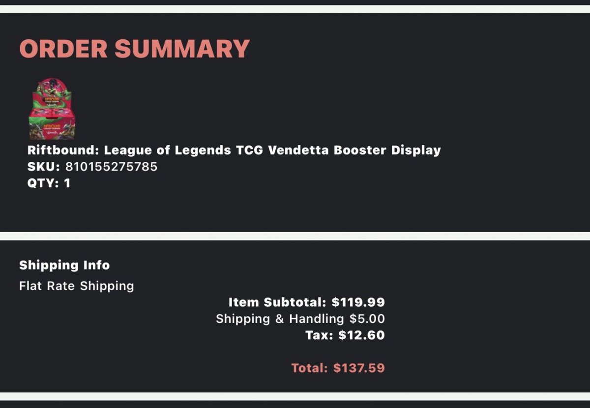 DialecticBrown's tweet photo. Ordered the box, now we pray it won’t take 3 months to get.

Riftbound Vendetta’s gonna be the set Rumble gets better! No, not really. https://t.co/xQW70w9XYG