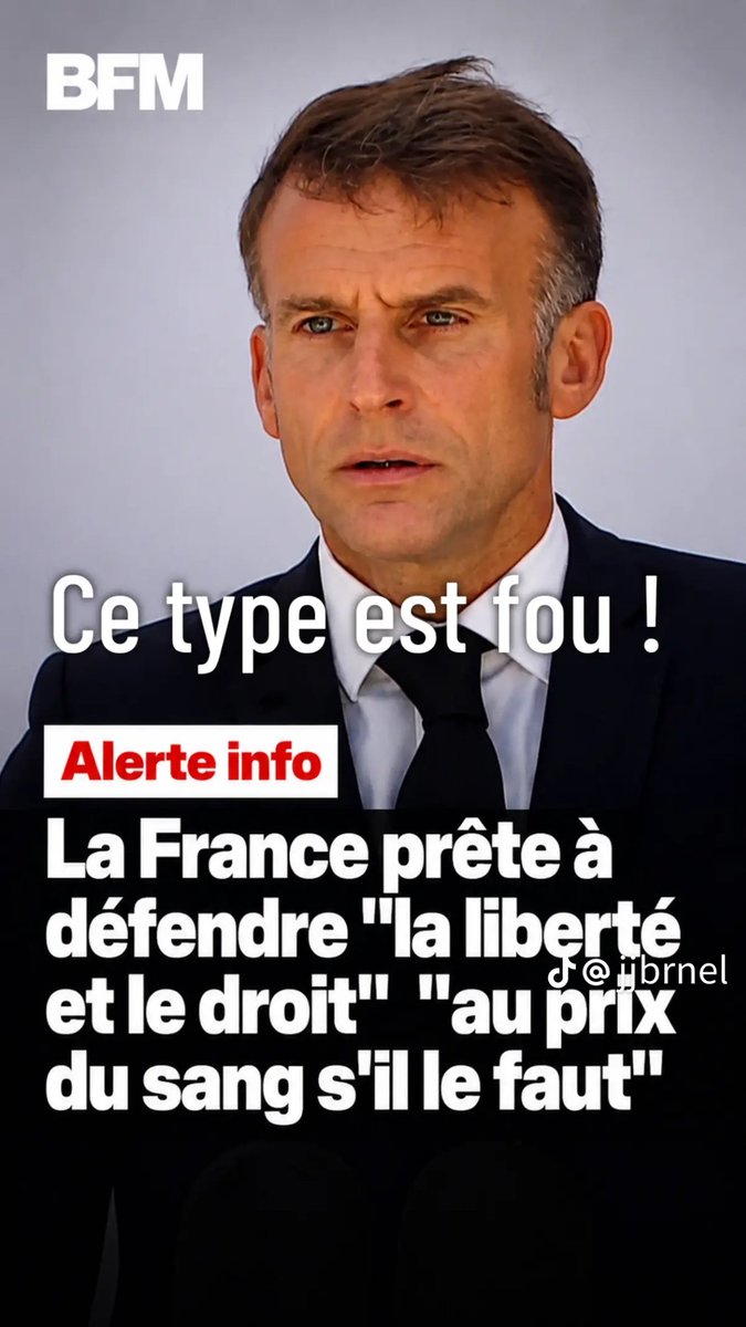 Resistance_SM's tweet photo. 🚨🇫🇷😱 Ce cinglé  veut sceller une guerre imaginaire et forcer la fédération.

Ce 14 juillet 2026,  jour de notre fête nationale, Emmanuel Macron est en crise de démence totale. Il ne parle pas de paix : il attise seul une guerre imaginaire pour assouvir son idéologie mortifère de fédéralisation forcée et totale.

Cet individu n’est plus dans son état normal. Paranoïaque et frénétique, il se lance dans un conflit qu’il provoque avec rage, prêt à envoyer les Français à l’abattoir au prix du sang pour une cause qui n’est pas la nôtre.

Sa haine viscérale envers la France et les Français crève les yeux. Jusqu’au bout, il impose une Union européenne fédérale et une armée fédérale qui liquideront notre souveraineté, dilueront nos forces armées et placeront notre dissuasion nucléaire sous contrôle étranger.

Dix ans de ruine ne lui suffisent pas. Il veut maintenant le chaos total en cette fin de mandat, comme s’il refusait de partir. Accroché à l’Élysée, il sait que sans son immunité il est fini face aux foudres judiciaires qui l’attendent. 

Sa seule planche de salut : la guerre, à la manière de Zelensky, pour s’éterniser au pouvoir. Il veut voir couler le sang du peuple français et assister à la fin de la France indépendante pour satisfaire sa soumission indéfectible à la mondialisation et à ses maîtres. 

Cet homme est extrêmement dangereux par ses actes, ses contrats signés seul et sa perversion du pouvoir. Il faut dégager ce dictateur avant 2027, coûte que coûte. Par tous les moyens constitutionnels et démocratiques, il doit être mis hors d’état de nuire IMMÉDIATEMENT. 

C’est une urgence absolue : avant qu’il ne  transforme ce 14 juillet en jour de deuil national et la France en province sacrifiée d’un empire fantasmé. Stoppons ce fou avant qu’il ne soit trop tard. La survie de la République en dépend. Maintenant !