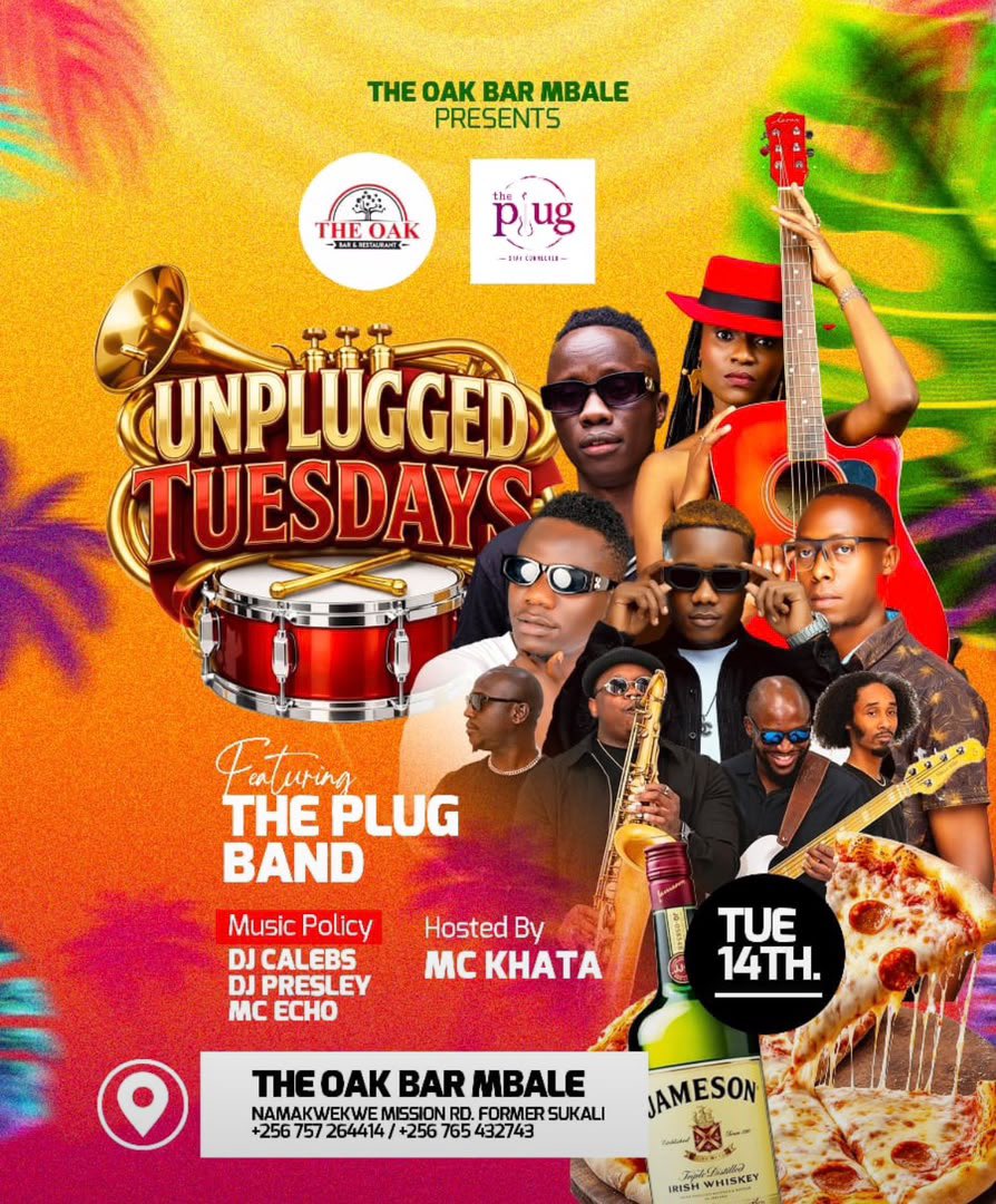 UnpluggedTues's tweet photo. Join us @theoakmbale for the #UnpluggedTuesdays Ft The Plug Band, where live music, open mic, live Dj mixes, great food, premium drinks and great company come together for a perfect kick off of the week. Hosted By @mckhataug 
RSVP: 0751791676 #HomeOfGoodVibes #BeyondExpectations https://t.co/iMCdTZ7MOu