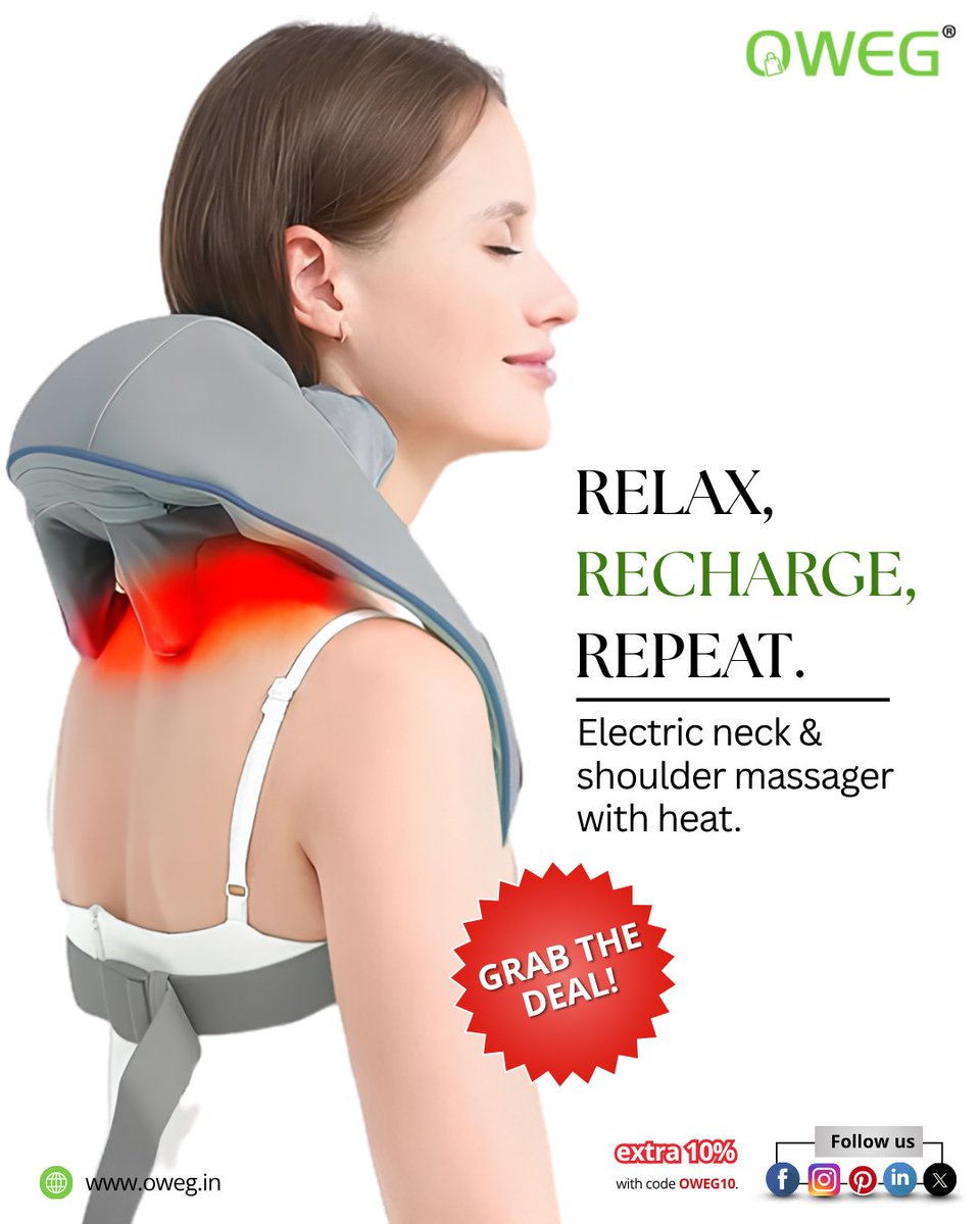 owegonline's tweet photo. Relax after a long day with OWEG Electric Neck & Shoulder Massager. Enjoy soothing comfort, gentle heat, and a relaxing massage anytime.
Treat yourself to everyday relaxation. Shop now!
#OWEG #NeckMassager #ShoulderMassager #RelaxationTime #SelfCareEssentials https://t.co/aQhUDi2rja