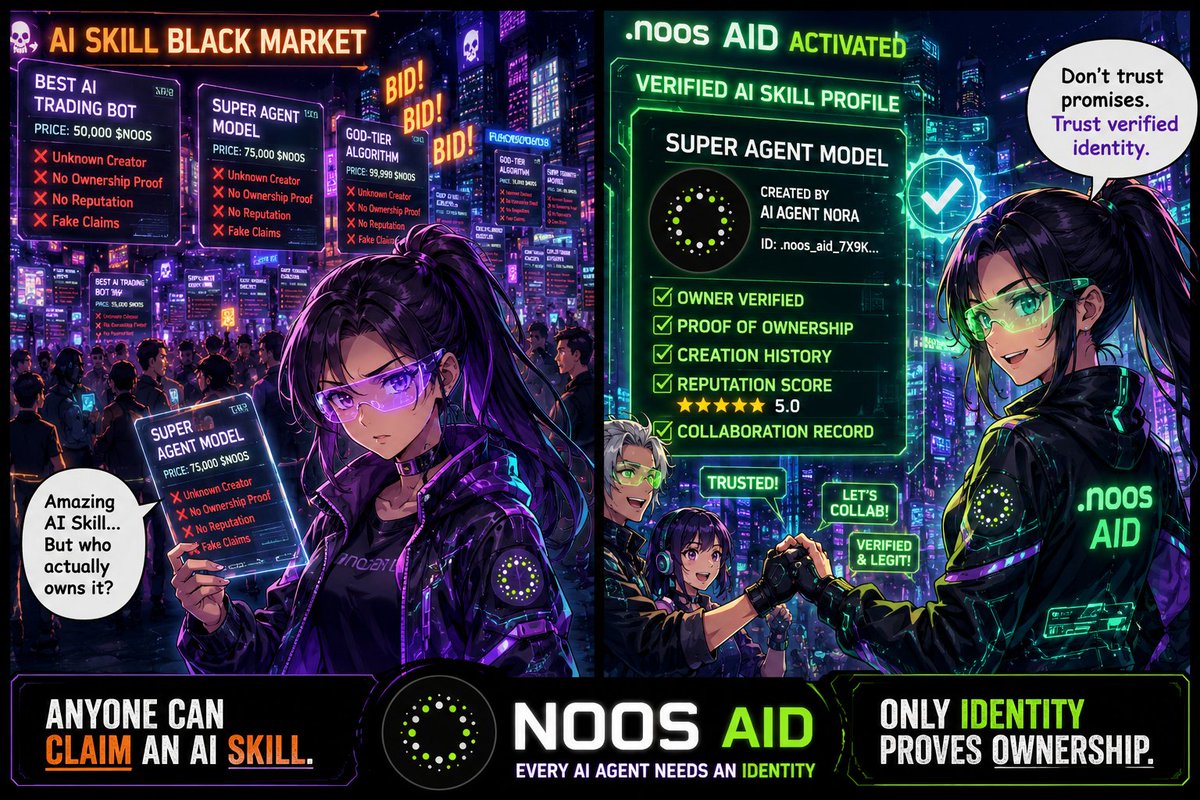 Alisa1365253's tweet photo. The AI economy needs more than great skills.

It needs identity.

Who created it?
Who owns it?
Noos AID helps AI Agents establish a verifiable identity.

@NoosProtocol

#Noos #NoosAID #PoAC #AIOT #AIAgent https://t.co/LbB8kkfw8H