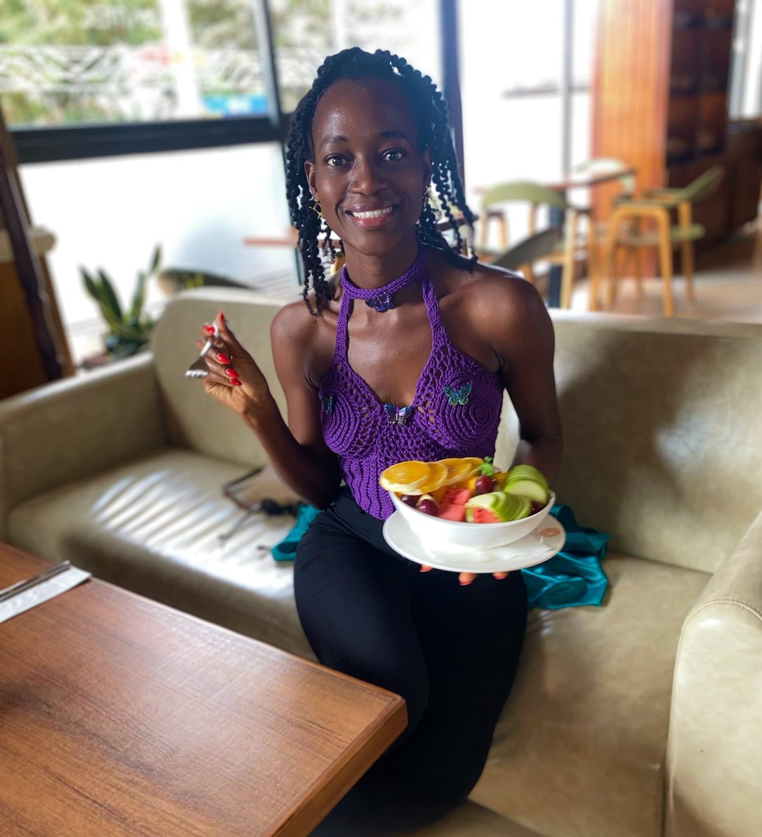cynthiechoco's tweet photo. POV: Brunch in my DIY halter top ✨
100% sustainable cotton, crocheted by me, dripping with 3D iridescent butterflies. 
Made it myself and I’m genuinely obsessed 🦋
Loved 🥰 how it turned out https://t.co/eutrBhj9JV
