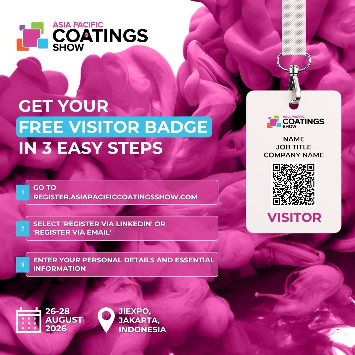 CoatingsGroup's tweet photo. Haven't registered for #APCS yet? Don't miss your chance to:

✅ Connect with leading suppliers
✅ Discover the latest coatings solutions
✅ Learn from industry experts at ChemTalks

Register for free: 
https://t.co/S8BMKgoBEB 

📍 Jakarta International Expo
📅 26-28 August https://t.co/VFEbaNuoVD