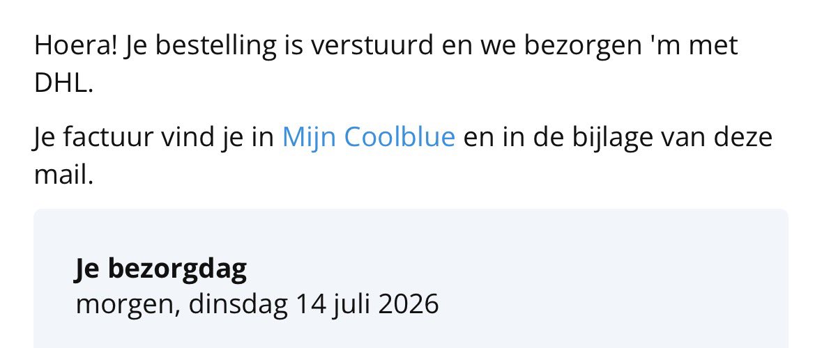 dvroomen's tweet photo. Blijft lastig hè @Coolblue_NL om te doen wat je belooft? Tijdens bestellen kun je volgende dag kiezen voor bezorgen maar eenmaal betaald komen we lekker toch dag later https://t.co/vZ5D7XqJ7t